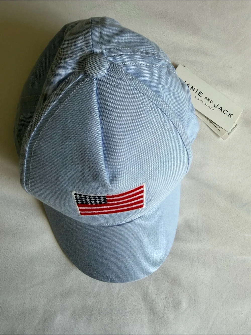 NWT Janie and Jack American Flag Embroidery Light Blue Oxford Baseball Cap